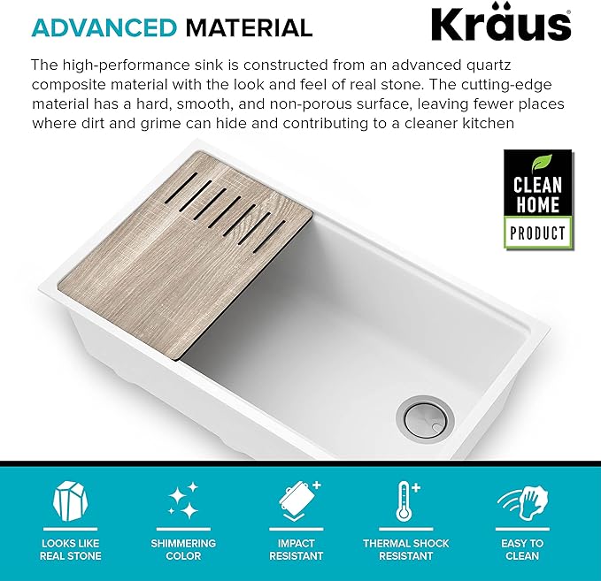 KRAUS Kitchen Sink Bellucci 32” Undermount Workstation Granite, Metallic White, Accessories, KGUW1-33WH