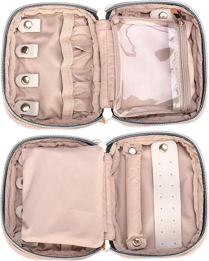 Teamoy Mini Jewelry Travel Case, Storage Organizer Bag for Earrings, Necklace, Rings, Misty Rose