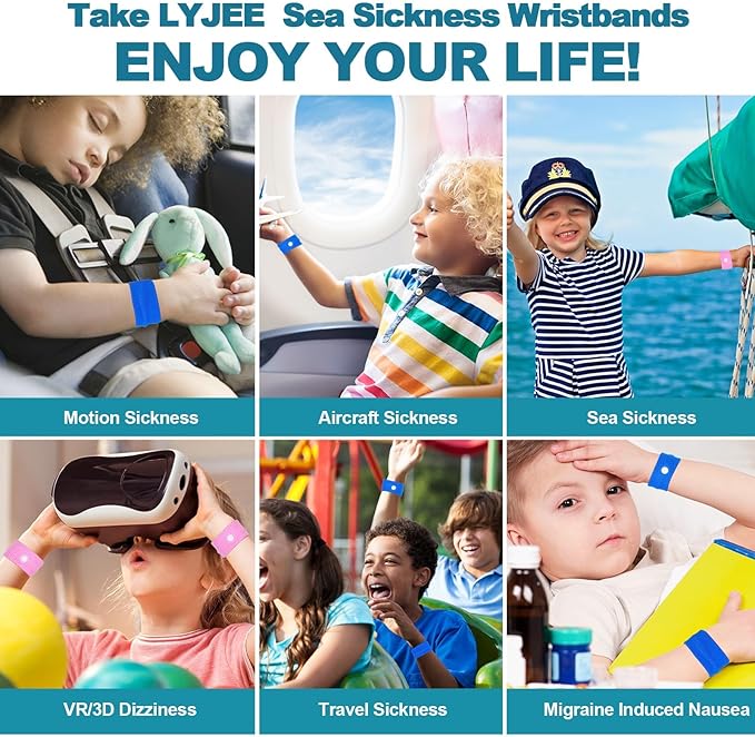 LYJEE Motion Sickness Bracelets for Adults and Kids Motion Sickness Bands Nausea Relief for Pregnant Women Acupressure Nausea Relief for Car, Sea, Air Sickness
