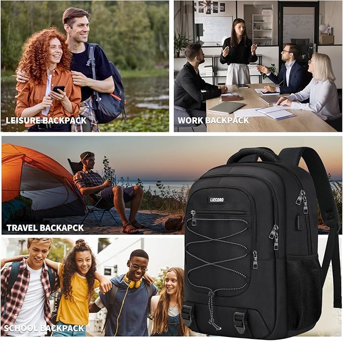 Black Backpack for Men Women, Backpack for School, School Backpacks for Boys Girls Teens, 17.3 inch Laptop Back Pack with USB Charging Port, Large College Book Bag, Business Work Travel Bookbag