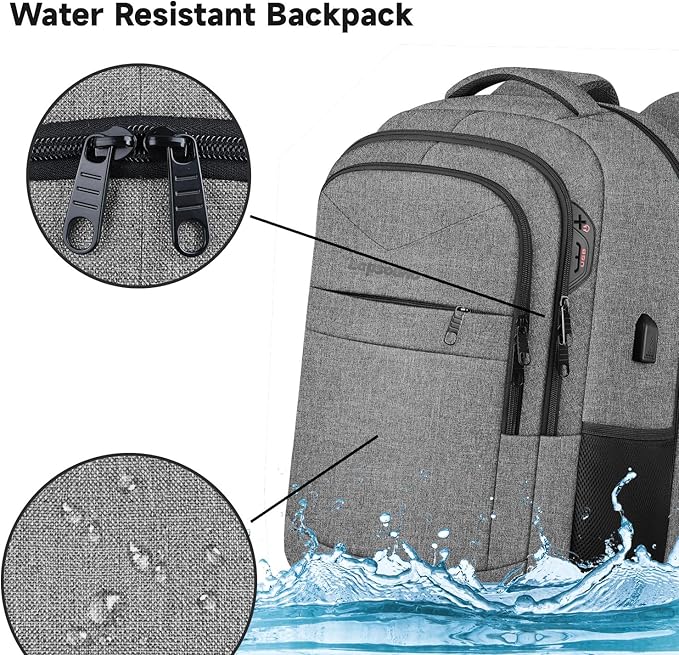 Lapsouno Business Laptop Backpack, Travel Backpack, 15.6 Inch Carry on Backpack, Anti-Theft College School Computer Backpack with USB Port, Gift for Men Women, Grey