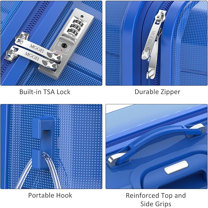 Luggage Sets 3 Piece, Hard Shell Luggage Sets with Spinner Wheels, PP Lightweight & Durable Suitcases with TSA Lock, Hardside Travel Suitcase Sets (20/24/28 inch), Blue