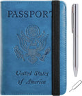 Passport Holder Cover Wallet Travel Essentials RFID Blocking Leather Card Case International Must Haves Travel Accessories for Women Men(113#Blue)