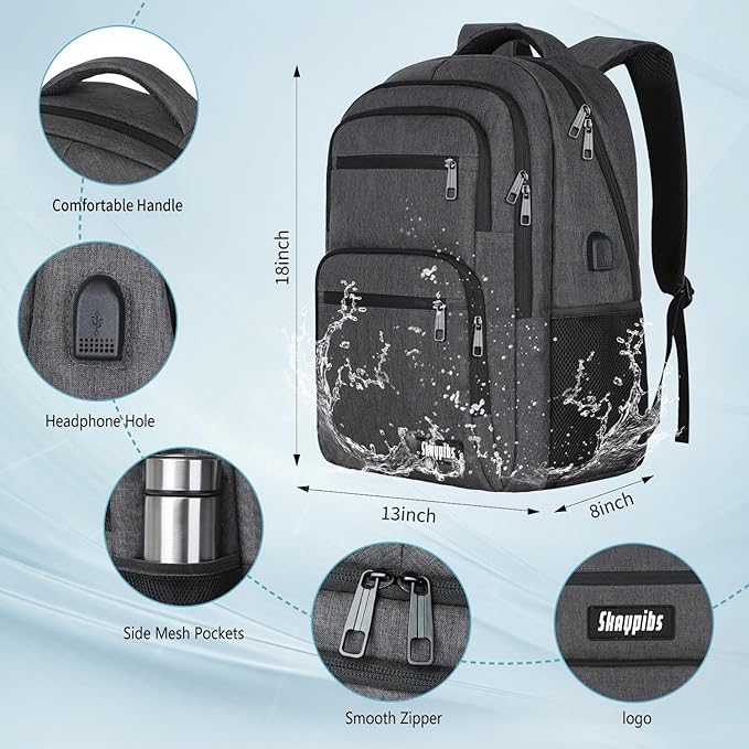 Backpck for Men Women, School Backpack for Boys Teens, 15.6 inch Laptop Back Pack with USB Charger Port, Bookbag with USB Charger for College High Middle School Travel Business Work Mochilas Black