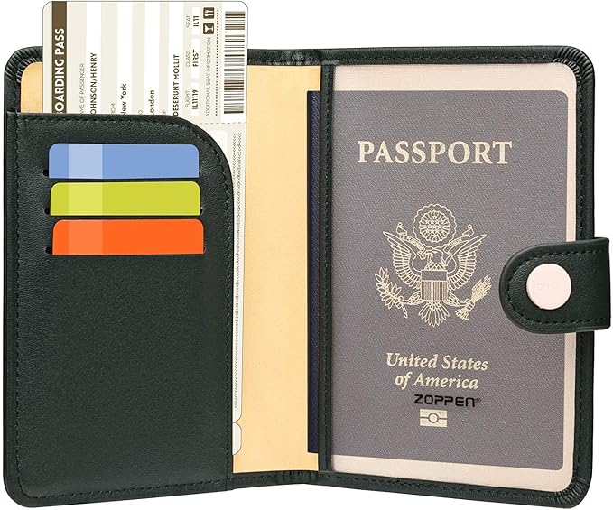 ZOPPEN Passport Holder Women, Passport Cover Travel Wallet Rfid Blocking Passport Wallet Cover Case Travel Essentials Document Organizer, Green