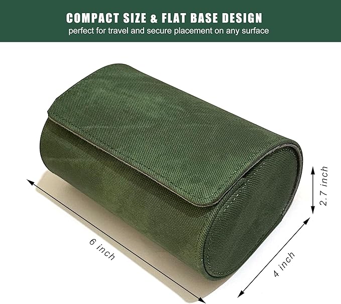 Longjet Watch Roll Travel Case for Men Portable Watches Organizer Box with Removable Velvet Pillow Holder (2 Slot Denim Green)
