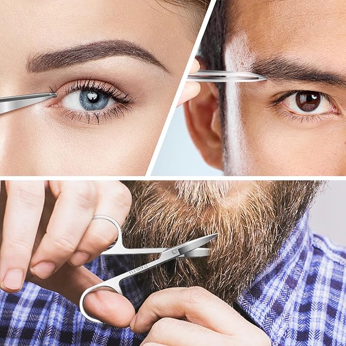 Tweezers and Nail Clipper Set with Case for Men Women, MORGLES 9 Pcs Professional Stainless Steel Tweezers No Gaps