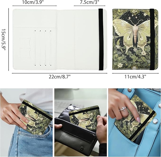Luna Moth Passport Holder for Women and Men PU Leather Passport Cover for Travel