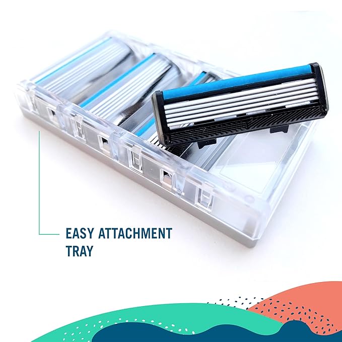 Preserve Shave 5 Razor Blades Refills - 5 Blade Razors for Men & Women - Ceramic Coated Shavers for Comfort with Aloe-Cocoa Butter Strip - Reusable Shaving Refill - 4 Pack