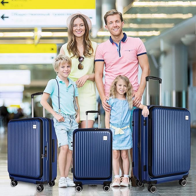 Luggage Sets 3 Piece, ABS Lightweight 20in/24in/28in Luggage, Expandable Carry On Suitcase Set with TSA Lock & Double Wheels, Front Open Hardshell Luggage Sets (Blue)