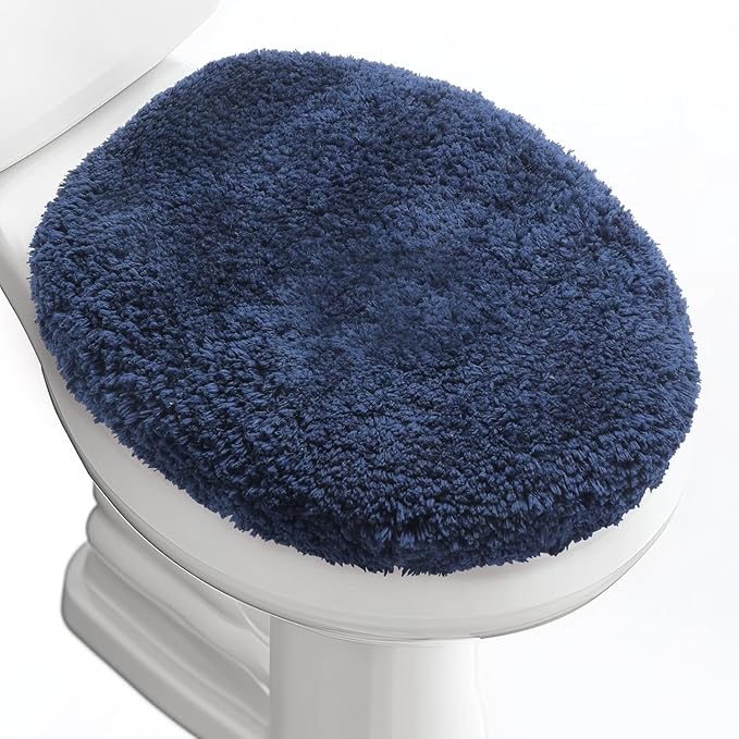 Microfiber Elongated Toilet Seat Cover 19.5"x 15" Machine Washable Solid Toilet Lid Cover Adjustable Rubber Backing Fits Most 18-19.5" L x 14-16" W Elongated Toilet Seat