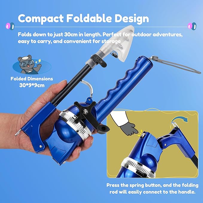 RUNCL Kids Fishing Pole - Portable Folding Fishing Rod and Reel Combo Kit with Spincast Fishing Reel, Kids Sunglasses, Tackle Box, Travel Bag, Gift for Youth