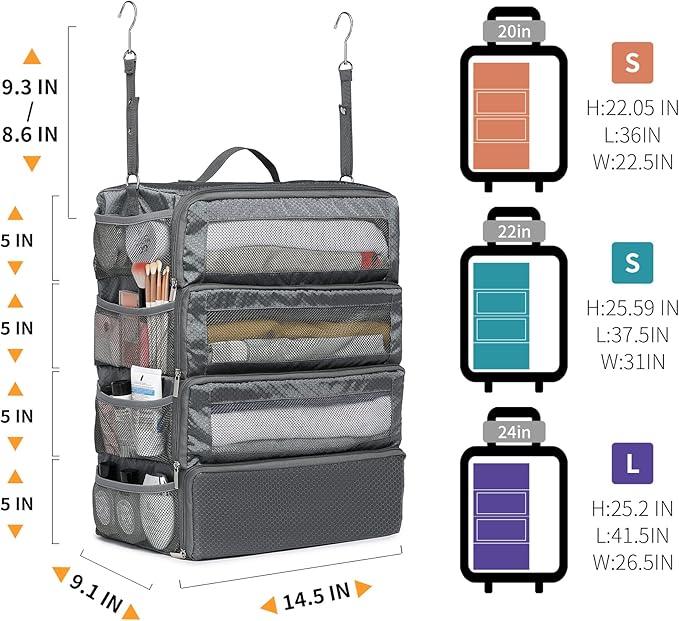 Suitcase Organizer Travel Bags Organizer for Luggage Compression Hanging Packing Cubes for Travel Carry on Closet (Bag Only)