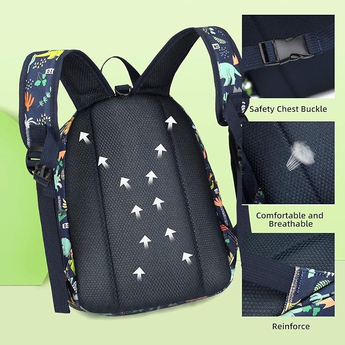 willikiva Cute Zoo Little 2d Backpack Kid Backpacks for Girls and Boys Toddler Backpack Waterproof Preschool Safety Harness Leash(Green Dinosaur)