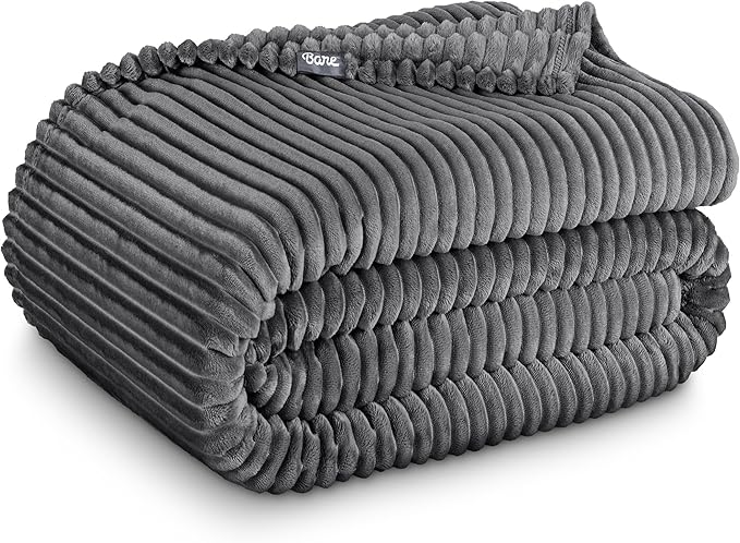 Bare Home Textured Fleece Blanket - Twin/Twin Extra Long - Ultra-Soft Lightweight for Bed, Sofa, and Couch - Luxury Microplush - Cozy Warm Blanket (Twin/Twin XL, Ribbed Grey)