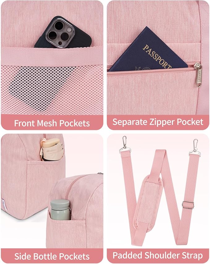 Narwey For Spirit Airlines Personal Item Bag 18x14x8, Small Duffle Bag for Travel, Duffel Bag for Traveling, Carry on Bag for Airplanes Underseat Overnight for Women and Men (Pink)