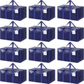 12 Pack Extra Heavy Duty Large Moving Bags with Strong Zipper & Comfortable Handles, Sturdy & Durable Clothes Storage Bags Totes Bins, Packing Moving Boxes for College Supplies, Dark Blue