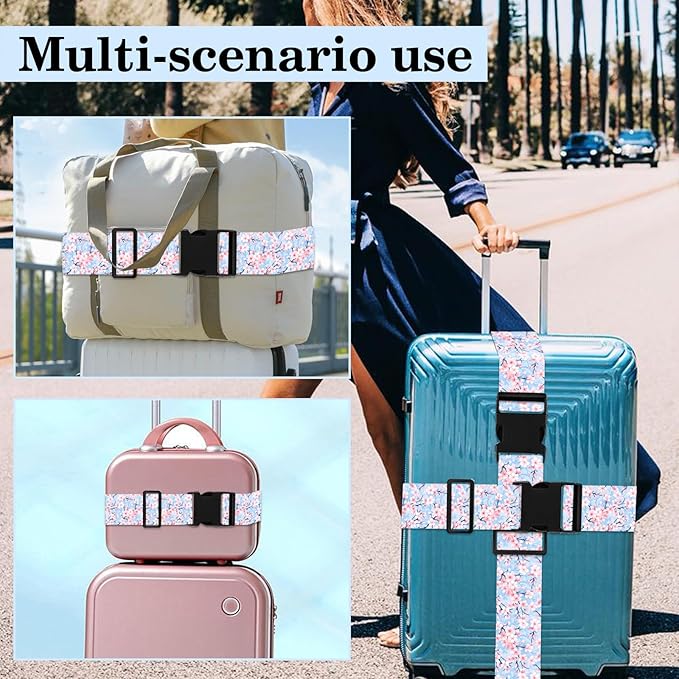 Cherry Blossoms Luggage Straps for Suitcases TSA Approved, Luggage Identifiers for Suitcase, Adjustable Suitcase Strap for Baggage Security with Cute Patten, Travel Necessary Accessories (2Pack)