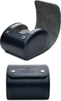 Single Watch Case - 1 Watch Travel Case Holder - Midnight Blue Swiss Motif Vegan Leather