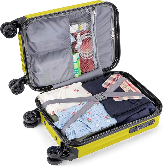 Personal Item Suitcase 18x14x8 Inches Hardside Built In TSA Lock & USB Port Lightweight Luggage With Removable Silent Wheels Underseat Carry-On Bag For Spirit and Frontier and More (Yellow)