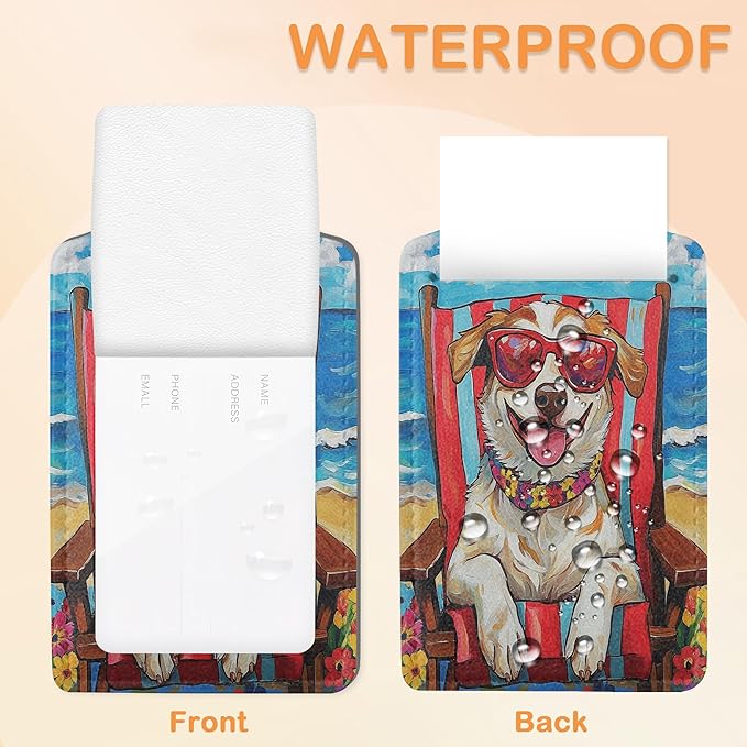Funny Dog Summer 3 Pack PU Leahter Luggage Tag with Stainless Steel Loop, Cool Dog at The Beach Travel Suitcase Labels with Privacy Cover ID Label Quickly Spot for Bags