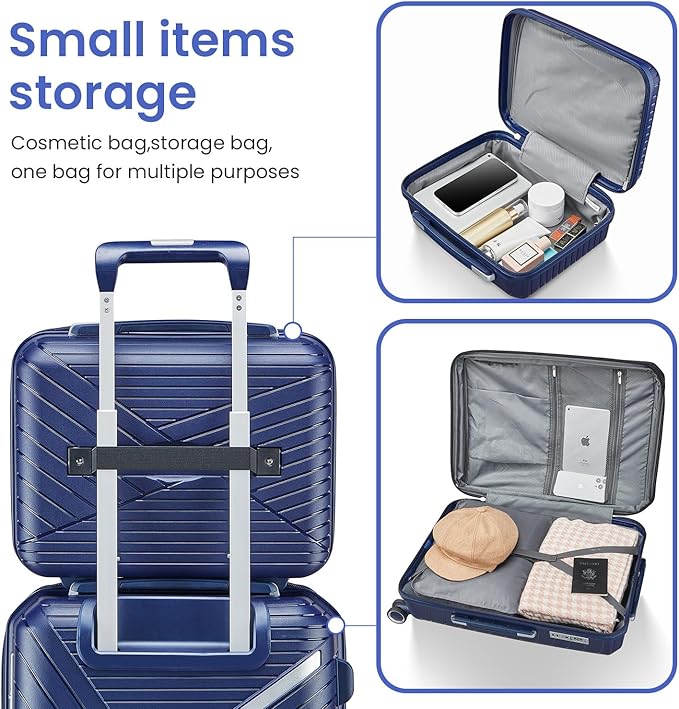 Campfun Luggage 4 Piece Sets, Expandable Carry On Luggage Set Hardshell PP, Suitcase Set with Double Spinner Wheels, Checked Durable Lightweight with TSA Lock, 14in 20in 24in 28in-Blue(B)