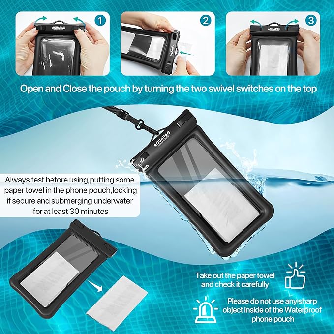 NEPHI IPX8 Floating Waterproof Phone Pouch 2 Pack-Up to 8.0"，Floating Phone Case for iPhone Andriod, Dry Bags for Vacation Beach Pool Kayak Cruise Travel Essentials (Black Black 2 Pack)