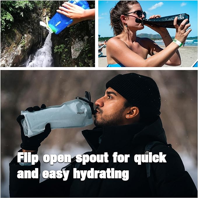 Vapur Collapsible Water Bottle With Carabiner, Compact Bottle Folds Flat For Hydration On The Go, Ideal for Traveling, Hiking or Camping, 23 Ounce, Water Blue, Pack of 1