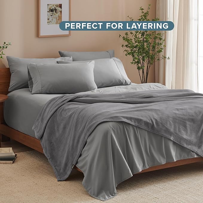 Bare Home Fleece Blanket - Throw Travel Blanket - Grey - Lightweight Blanket for Bed, Sofa, Couch, Movie Night, Camping, and Travel - Microplush - Ultra Soft Warm Blanket (Throw/Travel, Grey)