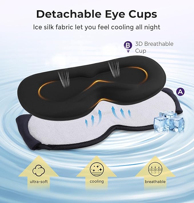 Sleep Mask Headphones with Bluetooth 5.4, LC-dolida Wireless Music Eye Mask for Sleeping Headphones Detachable 3D Eye Cups Cooling Breathable Bluetooth Eye Mask for Side Sleepers