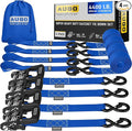 AUGO Heavy Duty Ratchet Straps & Soft Loops – Pack of 4 Extra Strong 1.5” by 10’ Ratchet Straps w/S-Hook Safety Latches & 4 Soft Loop Tie Downs – 4400Lb Break Strength for Motorcycles, ATVs, Etc.