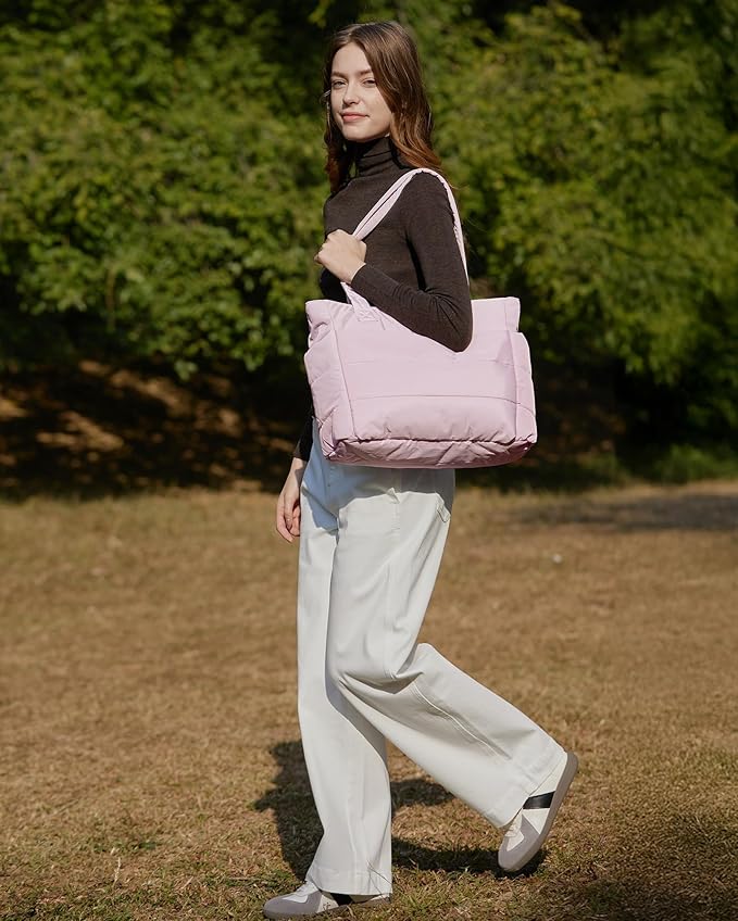 BAGSMART Tote Bag for Women, Lightweight Puffy Tote Bag with Compartments Shoulder Bag Handbag for Travel, Work, Gym,