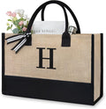 TOPDesign Initial Jute/Canvas Tote Bag, Personalized Present Bag, Suitable for Wedding, Birthday, Beach, Holiday, is a Great Gift for Women, Mom, Teachers, Friends, Bridesmaids (Letter H)