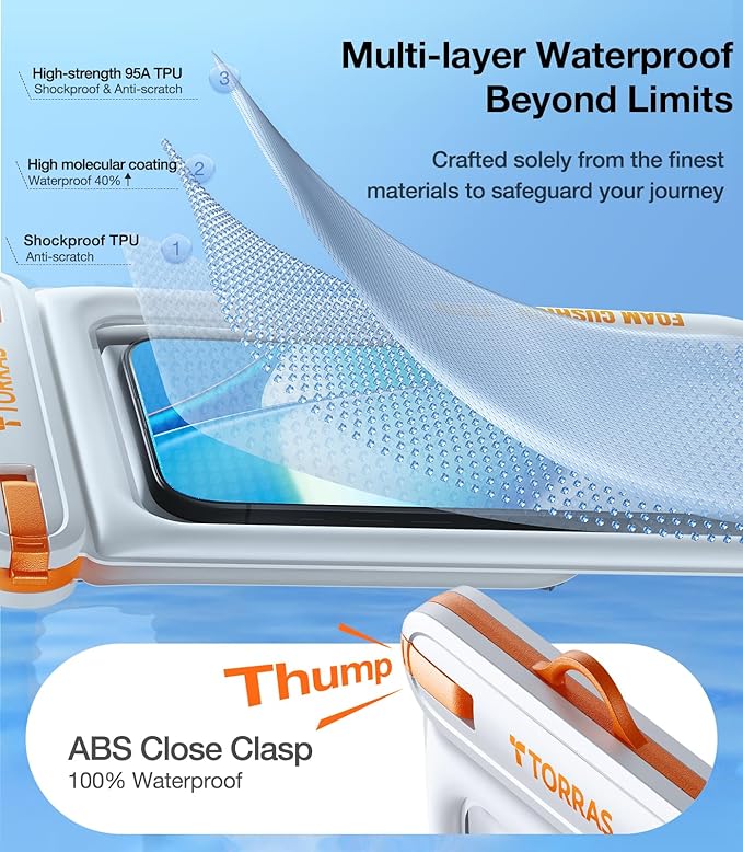 TORRAS IP68 Waterproof Phone Pouch Double Space, Floating Waterproof Phone Case with Lanyard for iPhone 16 Pro Max 15 14 13 S25 S24, Phone Dry Bag Vacation Cruise Ship Travel Essentials 7.0'', White