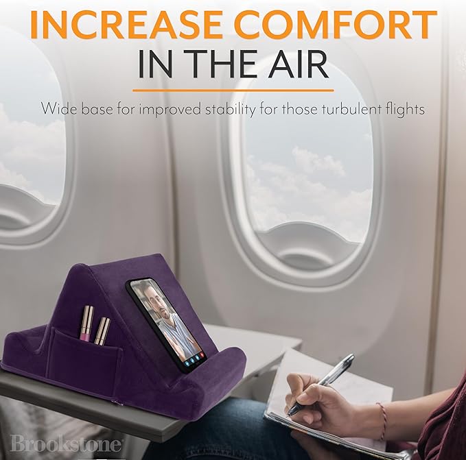 Brookstone, Memory Foam Lap Desk Tablet Holder, Holds Phones, iPads, E-Book Readers, 2 Viewing Angles, 2 Side Pockets for Accessories, Book Holder Cushion, Perfect Home, Car Travel Flights, Purple