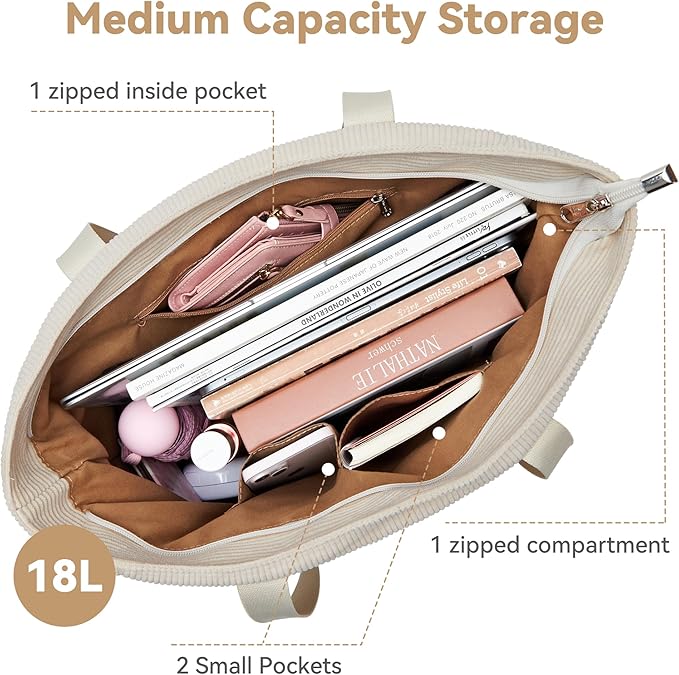 Tote Bag for Women with Zipper, Travel Tote Bags with Compartments Large Shoulder Bag Handbag for Gym Work School
