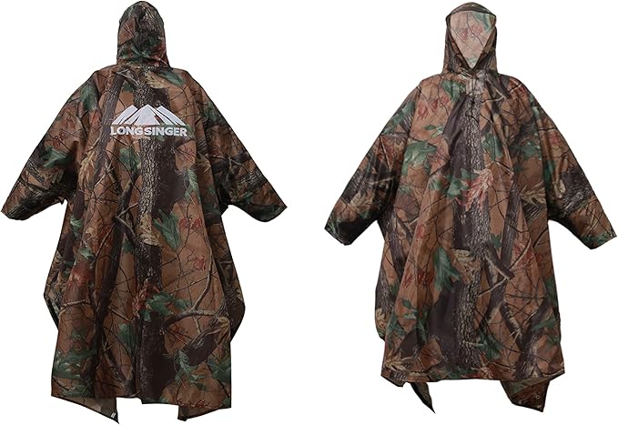 longsinger Rain Poncho for Adult, Waterproof Rain Poncho with Hood and Sleeve, Ideal for Hiking, Hunting, Camping