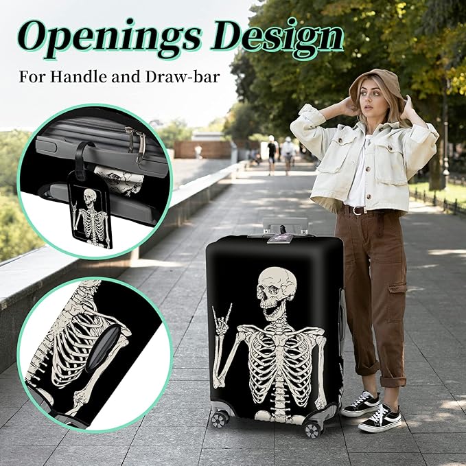 Luggage Cover Plus - Suitcase Protector with Rock Skull Travel Design, XL Size (29-30 Inch), Dustproof, Anti-Scratch, Washable Elastic Cloth, Concealed Zipper, Includes Luggage Tag