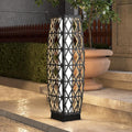 Grand patio Solar Outdoor Floor Lamp Wicker Lantern Decoration Light for Deck Garden Lawn Porch-Medium Cindy, Silver Gray