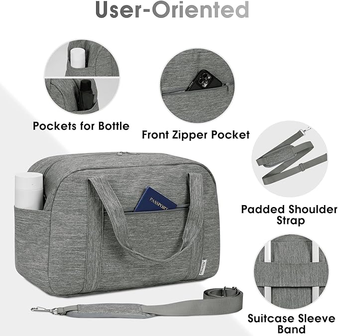 Narwey 18" Carry on Bag Underseat Luggage for Airplane Spirit Airlines Personal Item Bag Travel Duffel Bag Small Gym Bag Weekender Overnight Bag with Wet Pocket for Women and Men (Grey)