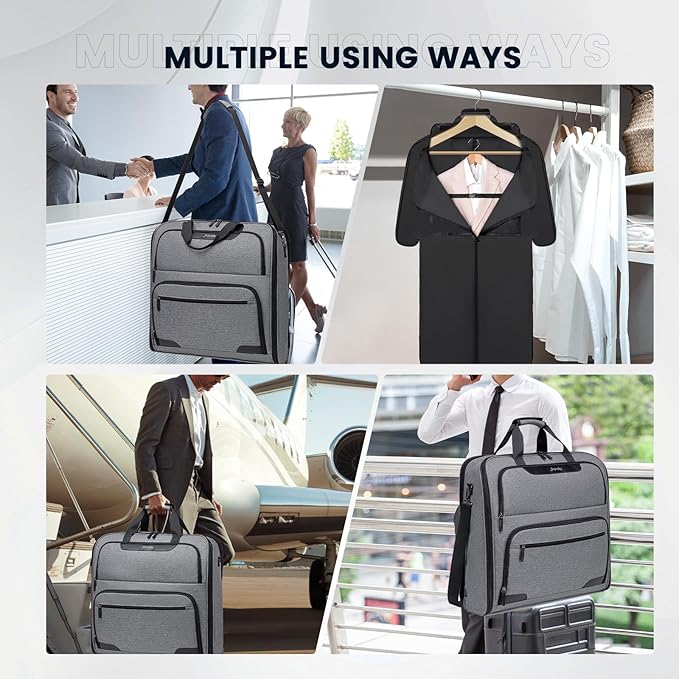 Garment Bags for Travel, Double Layered Carry on Garment Bag with Shoulder Strap, Foldable Suit Travel Bags for Men, Wrinkle Free Garment Travel Bag for Hanging Clothes, Dark Grey