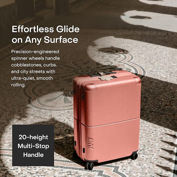 Checked Expandable - 24.5" Airline Approved Check In Luggage with Wheels, Spinner Suitcase for Men & Women - TSA Lock Rolling Suitcase, Spinner Wheels, Expansion Zip, Y-Strap - Clay