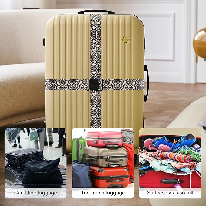 2 Pack Luggage Straps for Suitcases, Adjustable Travel Belt with Double Lock and Quick Release Buckle, Heavy Duty Nylon Bag Packing Strap, Unique Identifiers Business Travel Accessories-Dark Totem