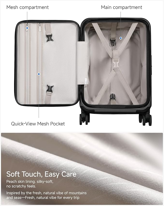 Carry On Luggage Top Opening, FLT Expandable Polycarbonate Hard Shell Suitcase with Wheels (FLO-Lite, Charcoal Metallic, 20 Inch, 38L-43L)