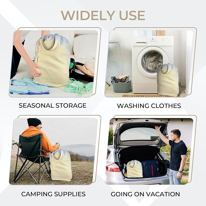 SET of 2-100% Cotton Laundry Bags Extra Large Heavy Duty, Canvas Laundry Bag with 2 Handles and Drawstring, College Laundry Bag, Washable, made in USA.