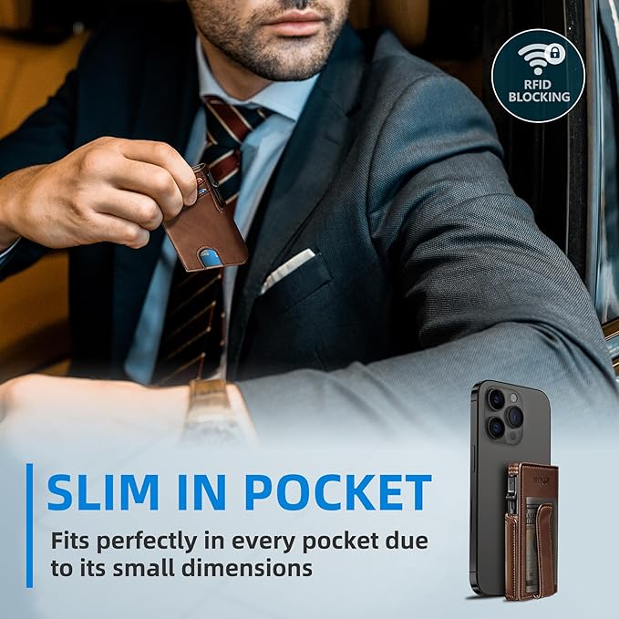 Wallet for Men with Money Clip Coins Pocket ID Window Gift Boxed,Slim Smart Front Pocket RFID Blocking Wallet Pop-up Card Holder in Magnetic Leather Flip 3.9"x 2.7"