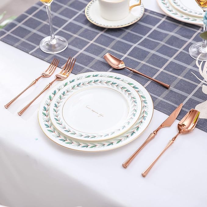 20-Piece Rose Gold Silverware Set for 4,Modern 18/10 Stainless Steel Flatware Set,Unique Rustic Cutlery Utensils Set,Spoon and Fork Set for Home, Restaurant,Mirror Polished,Dishwasher Safe