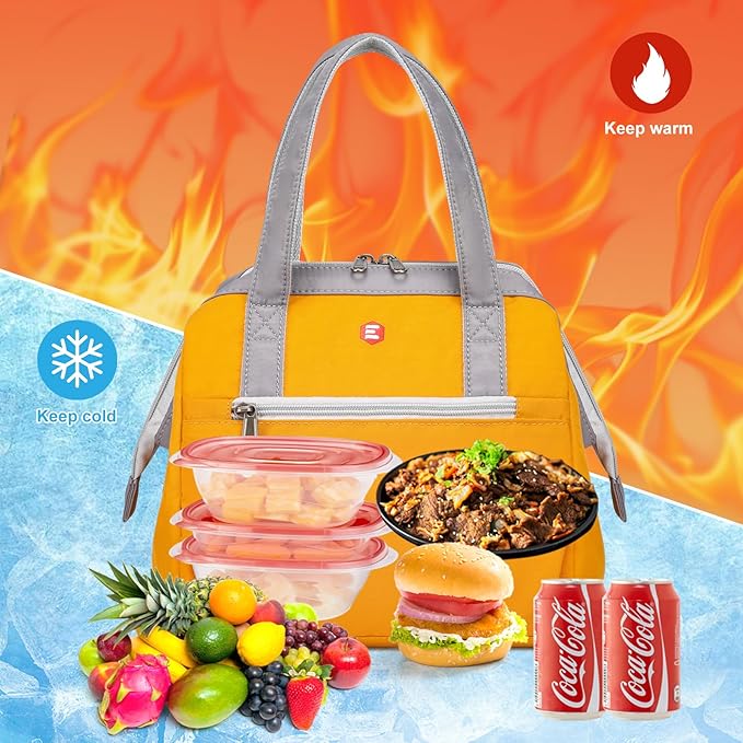 ETidy Fashionable & Lightweight Reusable Lunch Bag Large Capacity Waterproof & Leak Proof Lunch Box Insulated Cooler Lunch Tote For Women Adult To Work Travel Outdoor(Black)