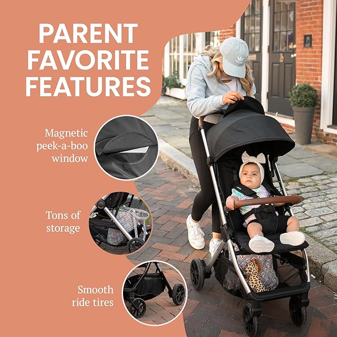 Bombi Bēbee V2 Lightweight Baby Stroller - Premium Vegan Leather, One-Hand Fold, Infinite Recline, Aircraft-Grade Aluminum Frame, XXL Canopy, and Ample Storage Umbrella Stroller - Desert Berry