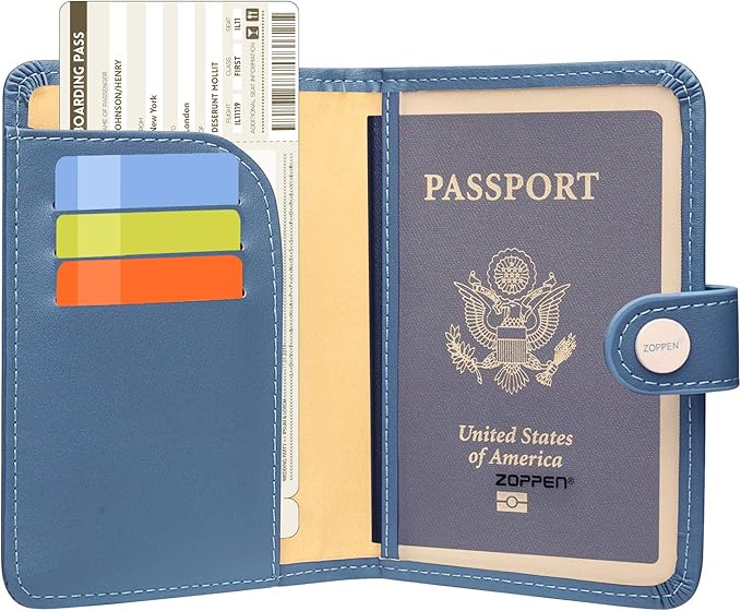 ZOPPEN Passport Holder Women, Passport Cover Travel Wallet Rfid Blocking Passport Wallet Cover Case Travel Essentials Document Organizer, Denim Blue
